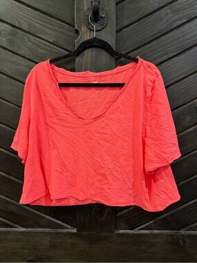 aerie Coral Pink V-Neck Cropped Tee